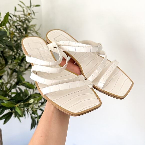 Dolce Vita Strappy Slip On Square Toe Casual Flat Sandals White 8.5 - Picture 1 of 6